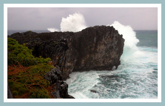 THE TIP OF CAPE HEDO -- Typhoon Waves Shoot High Above a 70-Foot High Wall of Rock