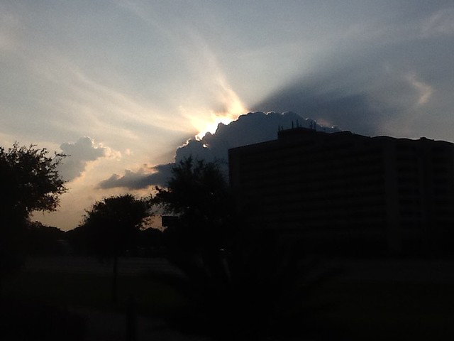 Silver lining on cloud.  College Station outside Abuelo's restaurant about 7:20pm tonight.