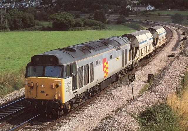 Class 50 Diesel Locomotive . 50149 . Aller Junction , Newton Abbot , Devon . 09th-August-1988 .