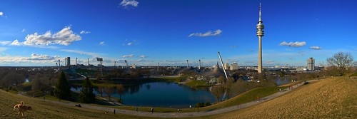 germany munich deutschland münchen bayern bavaria olympiapark olympiastadium olympic stadion swimming olympiasee afternoon spring frühling nachmittag olympiaschwimmhalle park lake facilities reflection outdoors light panorama panoramic ©allrightsreserved landscape