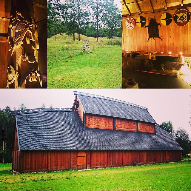 Took a quick trip to the famous place called Borre in Vestfold today,and a little tour and saw maybe 6 burial mounds,and a little walk in the great longhouse.#viking#Borre#gravemound#gravhaug#Vestfold#longhouse#langhus#Horten#shield#woodcarving#inside#bor