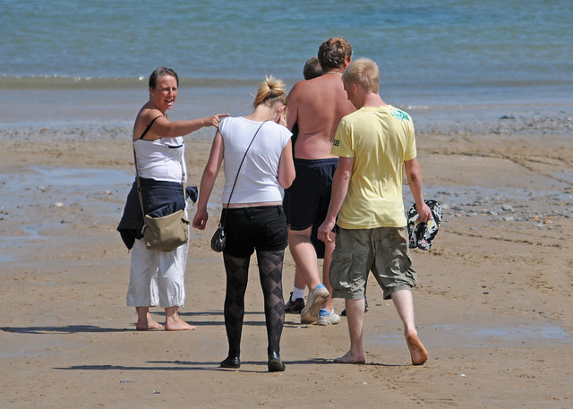 Holidaymakers on Beach, Tenby, South West Wales
