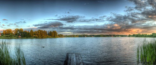sunset lake water pond hdr