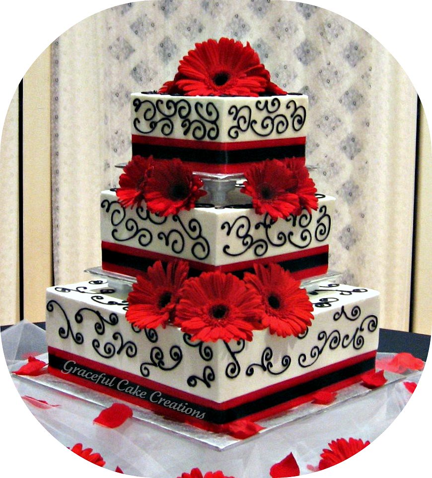 Elegant Black and White Square Wedding Cake