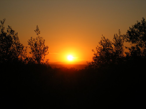 Sunset by Steve Parker, Looking into la Garrigue at the end of the first day as the sun slips down at about 2130 local time