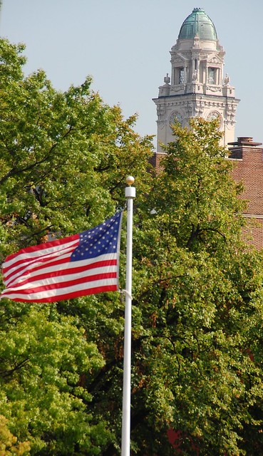U.S. in A. Flag and City Hall in Yonkers, NY