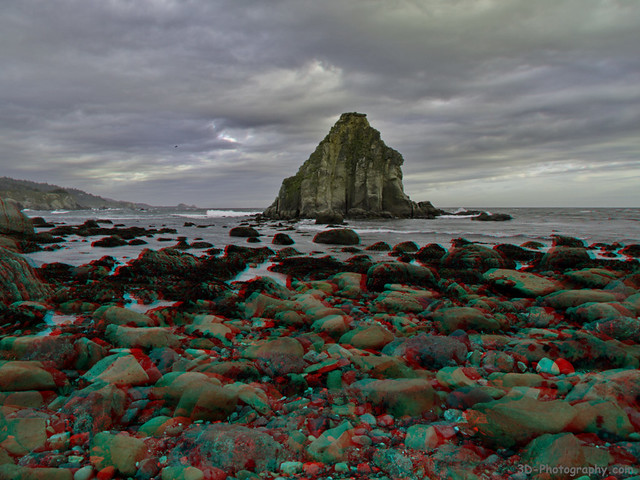 Seascape Just South of Iversen Cove - Mendocino County, California - 3D Anaglyph