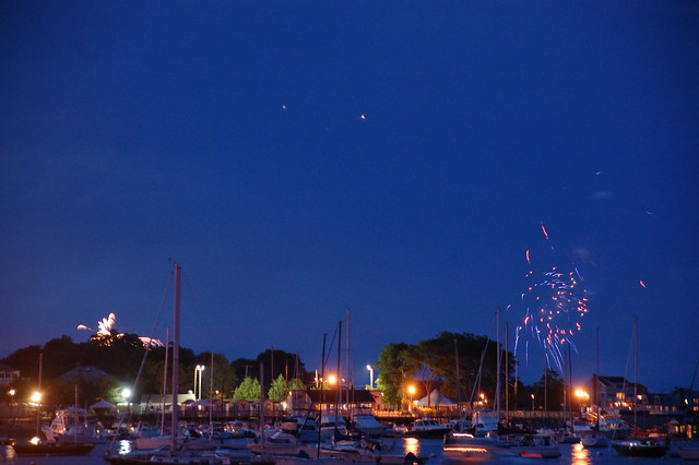 Fireworks over Scituate Harbor boats