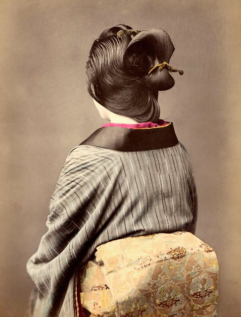 HER BEAUTIFUL HAIR -- A Well Oiled, Combed, and Tied Coiffure in Old Japan