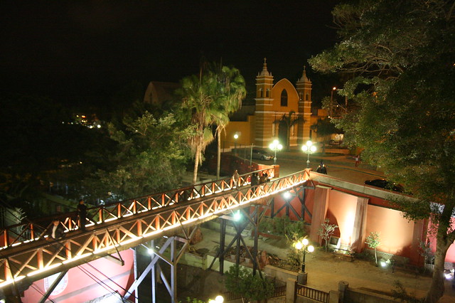Puente de los Suspiros viewed from the outside tables at Tio Mario Baranco Lima Peru