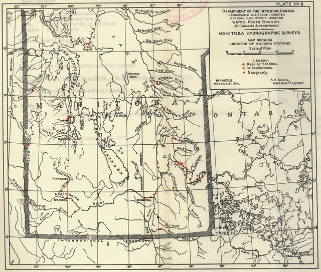 Manitoba Hydrographic Surveys Map Showing Location of Gauging Stations (1914)