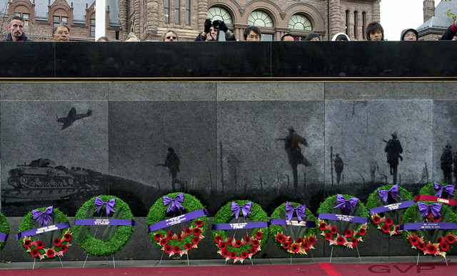 Wreaths placed in front of the Queens Park war memorial Nov 11 2008