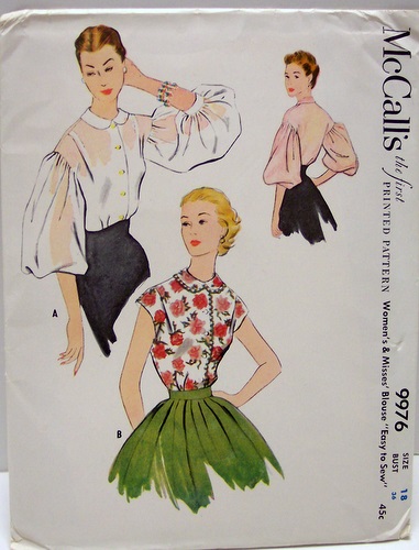 Vintage McCalls Sewing Pattern 9976 UNCUT and FACTORY FOLDED 50s Blouse Set Poet Artist Size 18 Bust 36