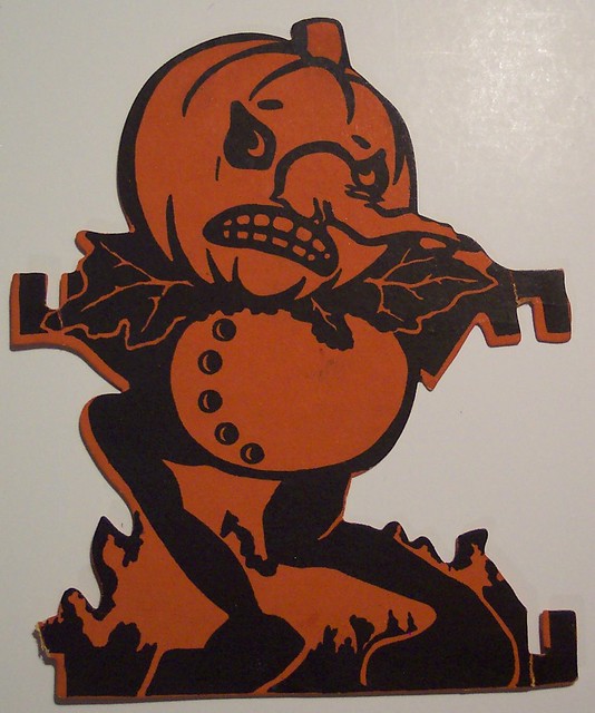 Vintage Halloween Cut Out, Scared Pumpkin Man