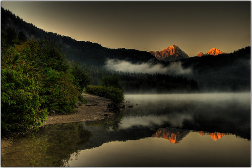morning lake reflection sunrise germany dawn austria scenery fussen vcfair09