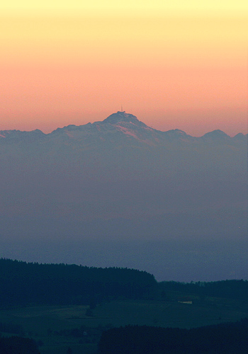 Mount Saentis seen from Hoechsten by Baubo Bittern, This was taken after sunset on a brief stopover going home from a wetland north of this overlookswit