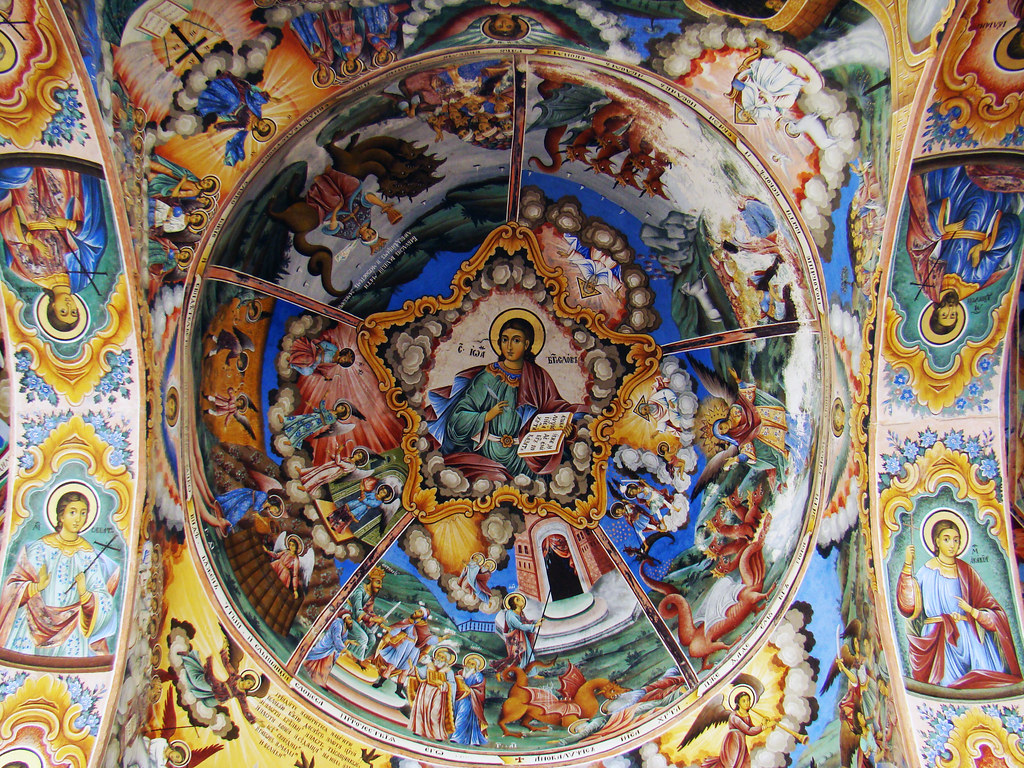 Monasterio de Rila pintura mural al fresco cupula techo Iglesia Bulgaria Patrimonio de la Humanidad Unesco 29