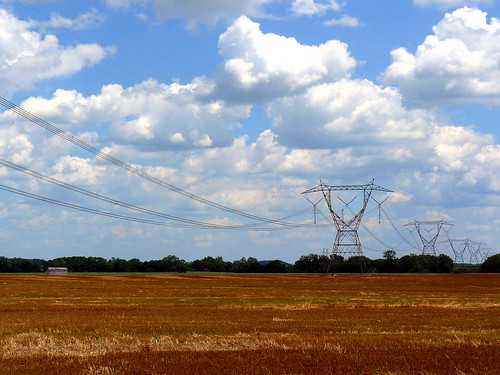 blue ohio sky tower field lines electric clouds power farm pylon route 23