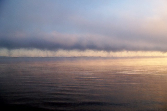 Early morning fog, clouds over the Ottawa River
