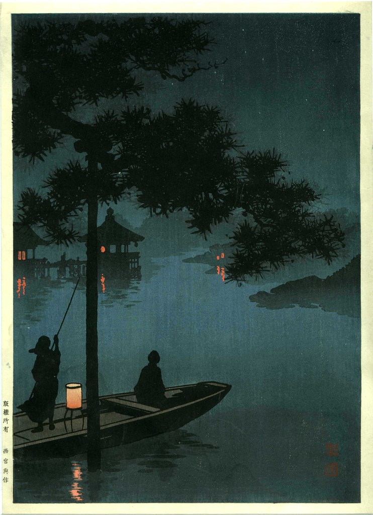 Home sweet home - 'slight night lights' in old Japan - Lake Biwa by Koho Shoda (1871-1946)