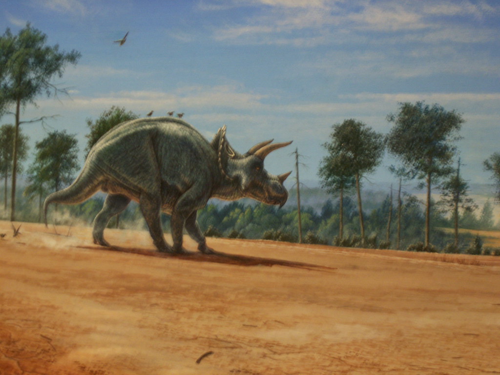 Trieceratops and a Late Cretaceous savannah as envisioned by Michael W. Skrepnick