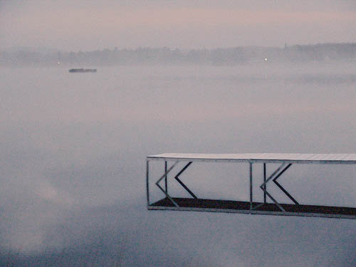 8222 Dock on lake in early morning mist