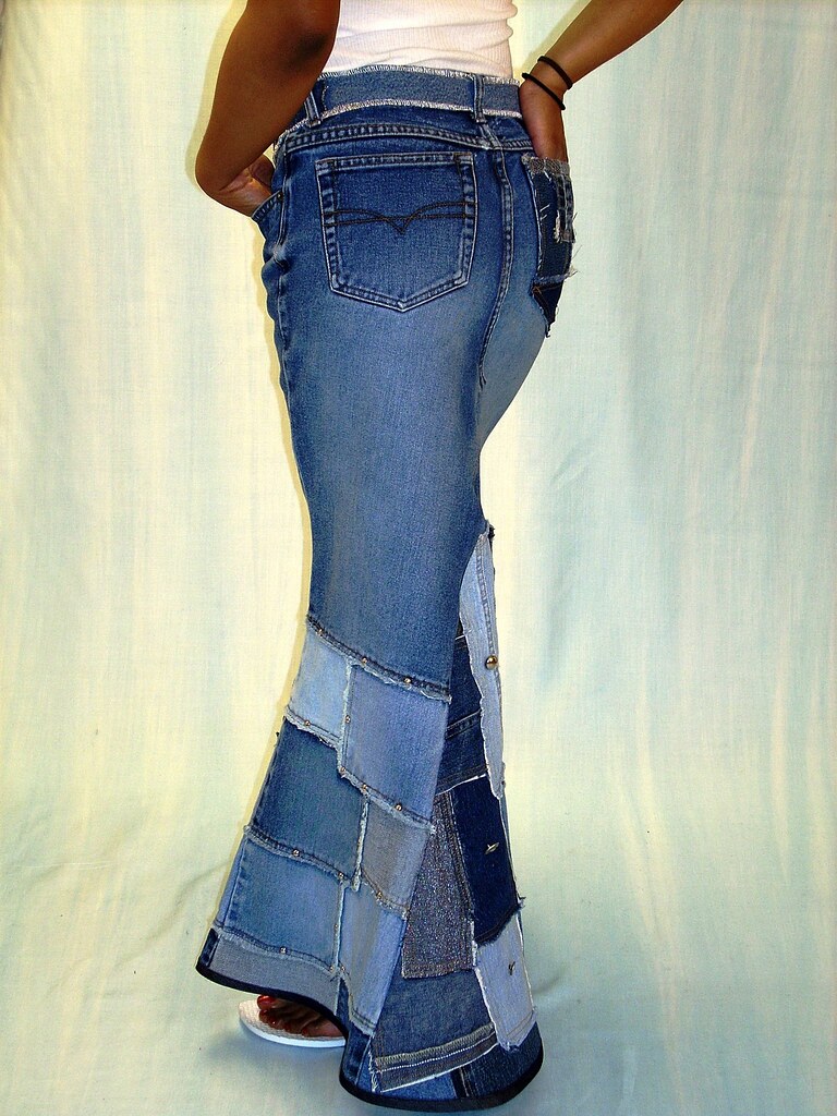 Patch Denim Skirt, back | Silver buttons were used to embell… | Flickr
