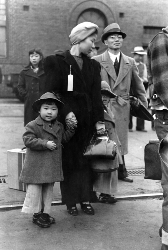 Picture of a Japanese-American family waiting for relocation, Los Angeles, 1942