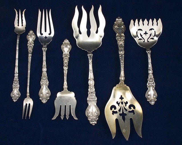 Unger Brothers Douvaine decorative silver flatware forks