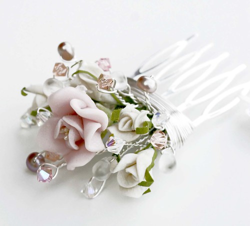 hair comb, pink roses | by Erica  Bapst