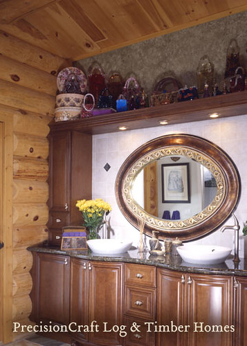 Master Bathroom in a Custom Milled Log Home | by PrecisonCraft Log Homes