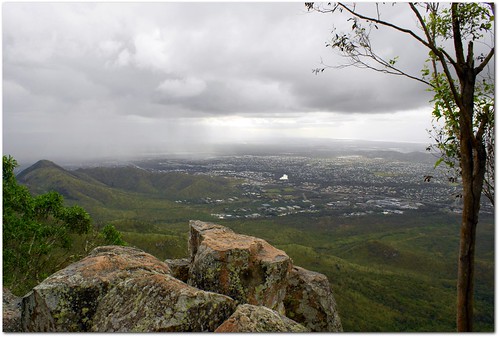 panorama mountain rain clouds shower view northwest lookout queensland summit suburbs townsville mtstuart rossriver theinspirationgroup granitetransmissiontowers