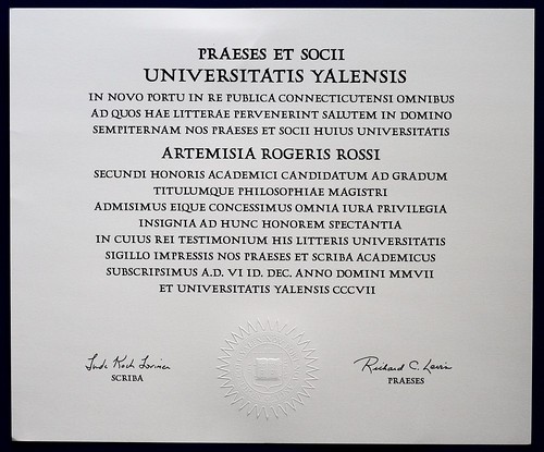 UNIVERSITATIS YALENSIS diploma
