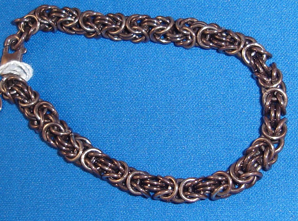 Sterling silver chain mail bracelet oxidised Byzantine weave.
