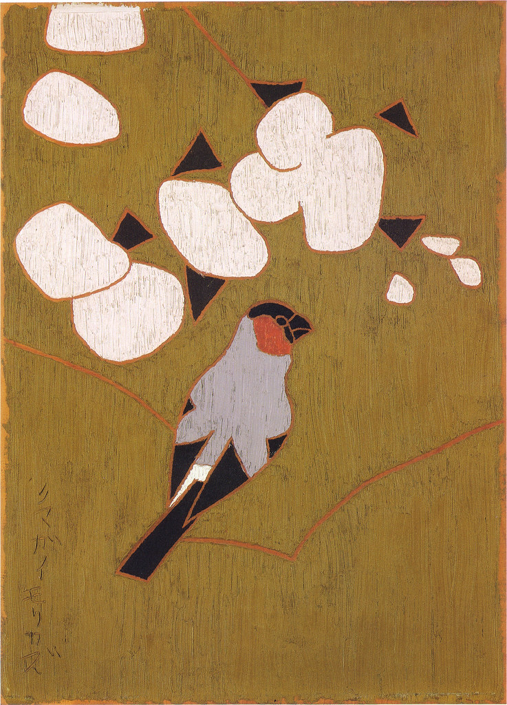 熊谷守一「桜」(1964) | ここに描かれた鳥は鷽。鷽は櫻の花びらを 