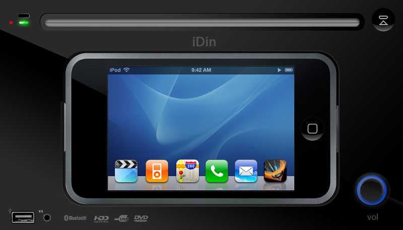 iPhone double din car unit - with iPhone attached