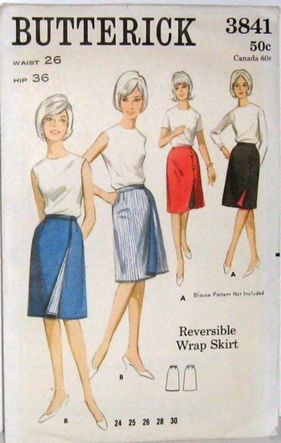 Vintage Butterick Pattern 3841 Quick and Easy Reversible Wrap Skirt Size 3 Easy Pieces to Sew