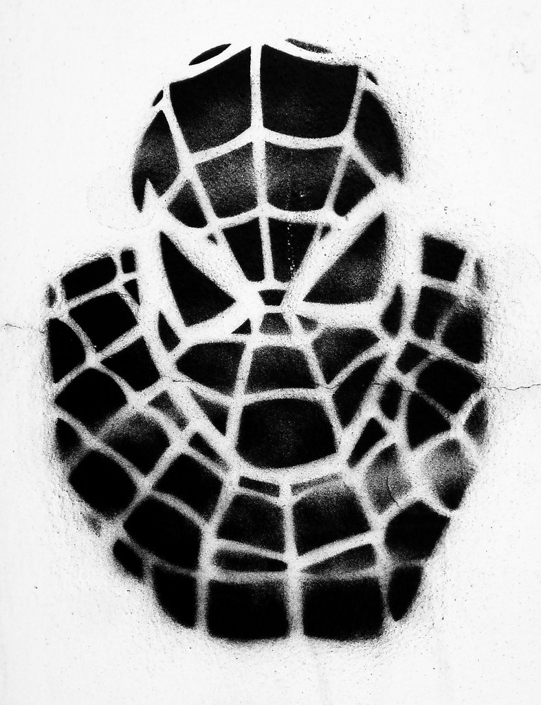 white, black, face, spider, stencil, paint, grafitti, mask, web, spiderman,...