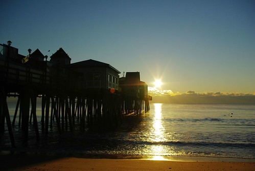 ocean morning sun sunrise pier maine atlantic oldorchardbeach