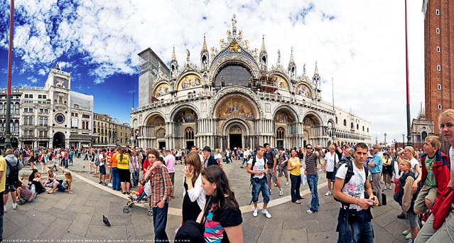 Obstacles in front of St.Marco Cathedral In Venice  (Urban panoramic exam) (4 Vertical Shots Stiched) (Venezia - Veneto - Italia - Italy)