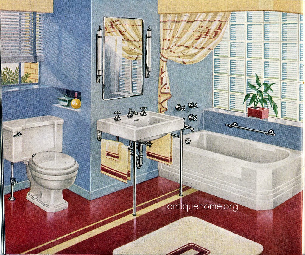 1940 S Bathroom Red And Blue Design Love That Red Linoleu