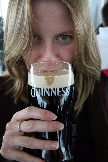 Victoria drinks Guinness