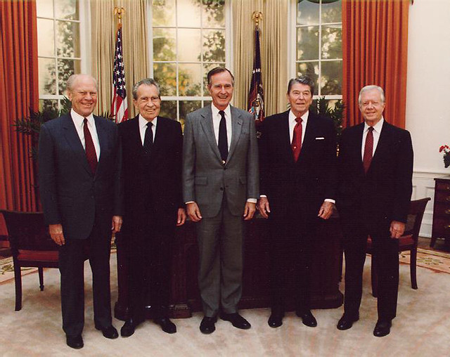 1991 Five Former Presidents Gerald Ford, Richard Nixon, George H W Bush, Ronald Reagan, & Jimmy Carter