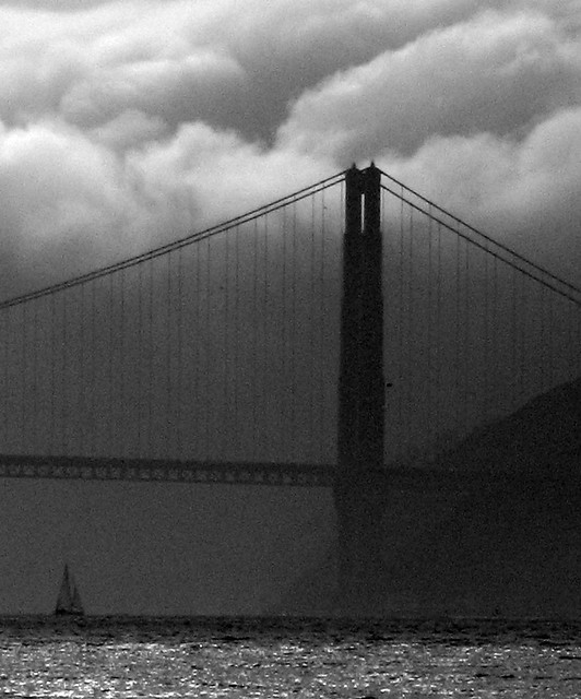 Afternoon fog swirling around the Golden Gate