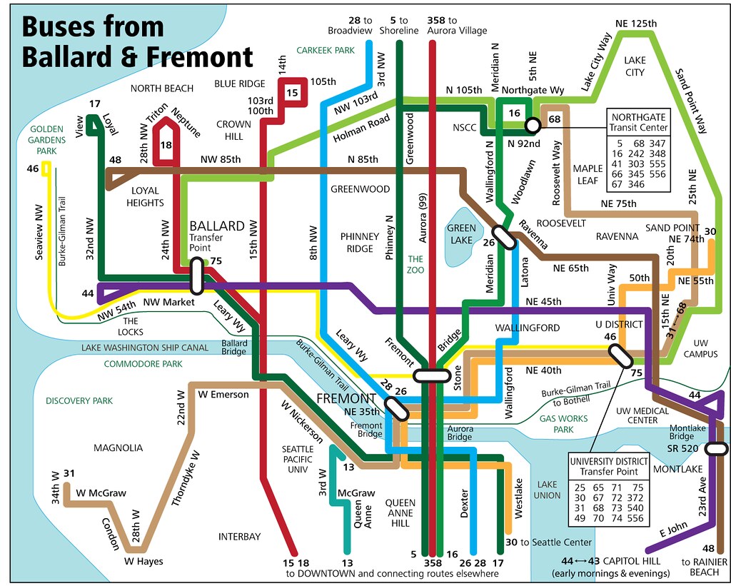 Ballard and Fremont Bus Map.