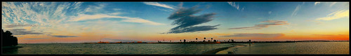 bridge blue sunset red sky panorama sun color reflection tree water clouds port river island shuttle canaveral w00t dayatthecape