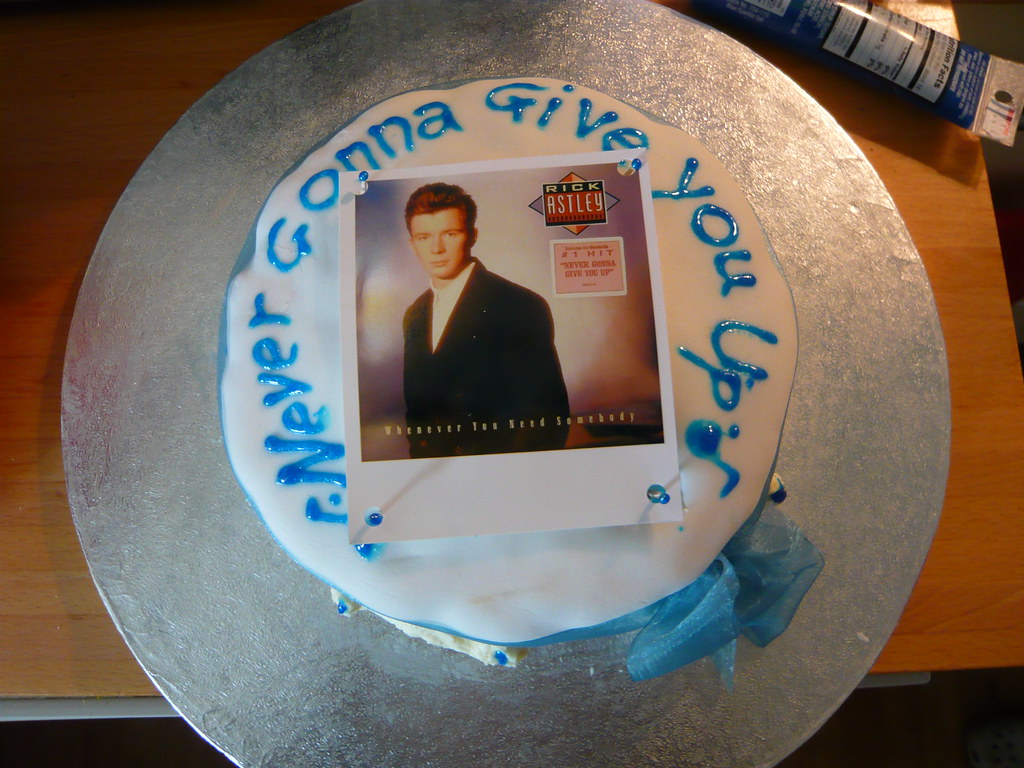 Rick Roll Cake Prank. 😂 We so wish we could have seen Torian cut into this  and get Rick Rolled. Thanks to our epic customer who ordered this! #rickroll  #rickrolled #rickrolling #rickrollmemes #