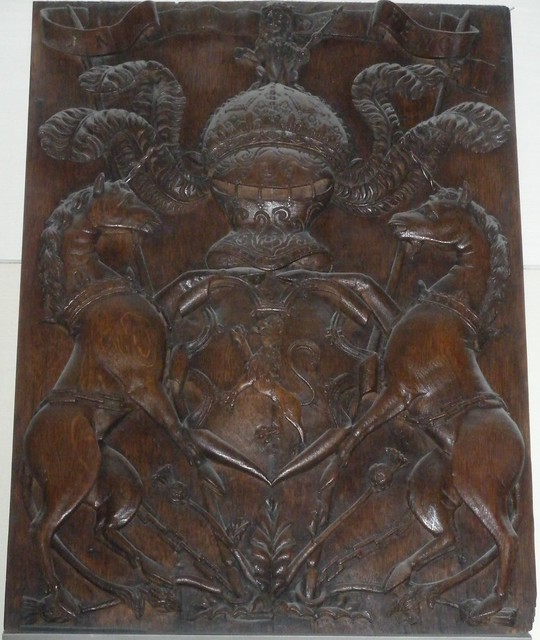 Oak panel with royal arms of James V