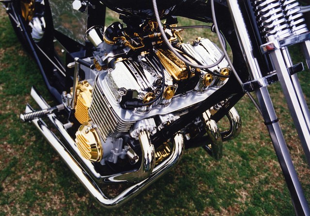 Chopper Motorcycle Engine, Gold & Silver, Barnsley Custom & Classic Bike Show