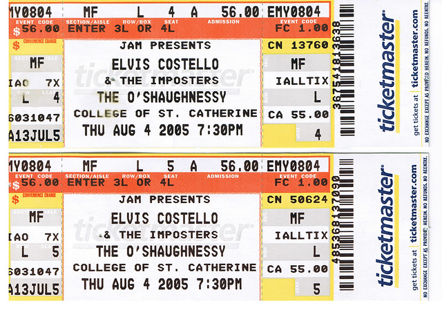 Elvis Costello And The Imposters - Ticket For Cancelled Concert